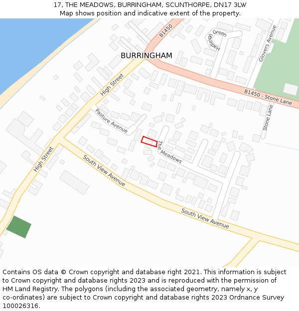 17, THE MEADOWS, BURRINGHAM, SCUNTHORPE, DN17 3LW: Location map and indicative extent of plot