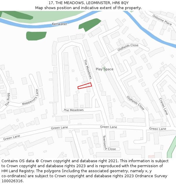 17, THE MEADOWS, LEOMINSTER, HR6 8QY: Location map and indicative extent of plot