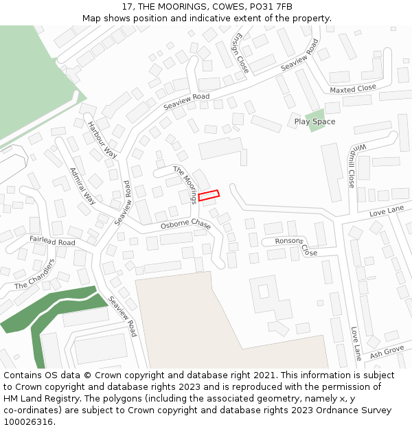 17, THE MOORINGS, COWES, PO31 7FB: Location map and indicative extent of plot