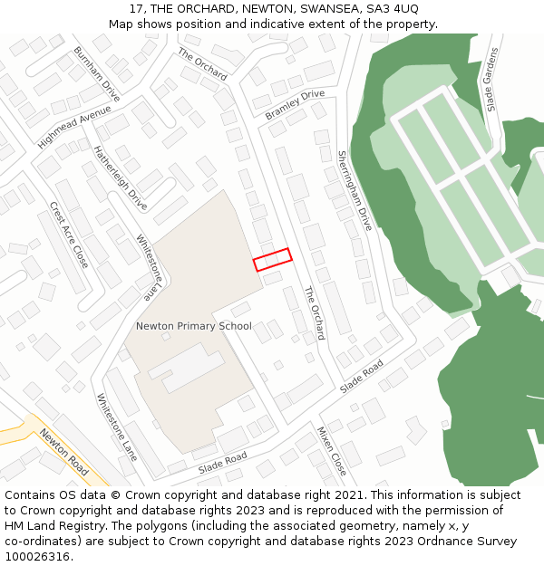 17, THE ORCHARD, NEWTON, SWANSEA, SA3 4UQ: Location map and indicative extent of plot