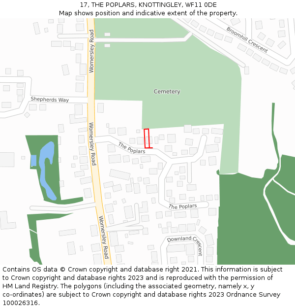 17, THE POPLARS, KNOTTINGLEY, WF11 0DE: Location map and indicative extent of plot