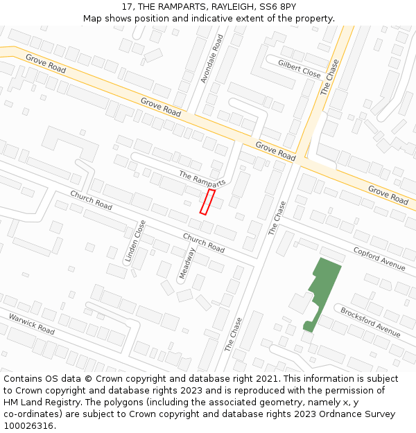 17, THE RAMPARTS, RAYLEIGH, SS6 8PY: Location map and indicative extent of plot