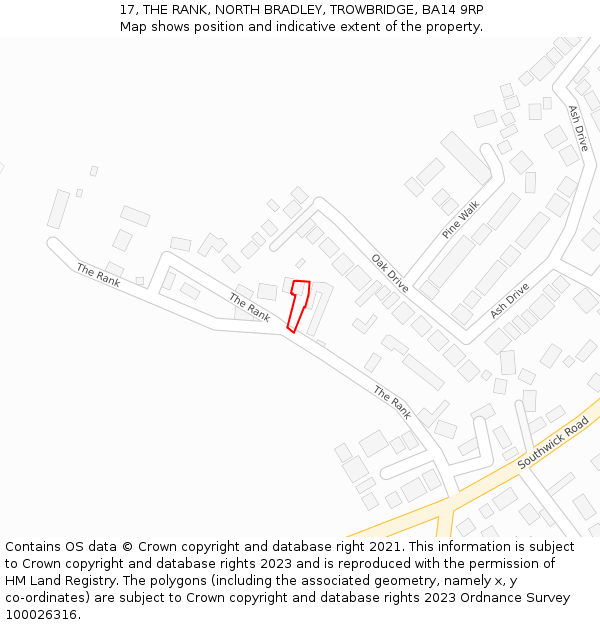 17, THE RANK, NORTH BRADLEY, TROWBRIDGE, BA14 9RP: Location map and indicative extent of plot