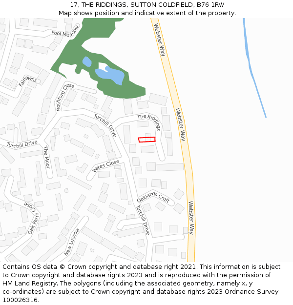 17, THE RIDDINGS, SUTTON COLDFIELD, B76 1RW: Location map and indicative extent of plot