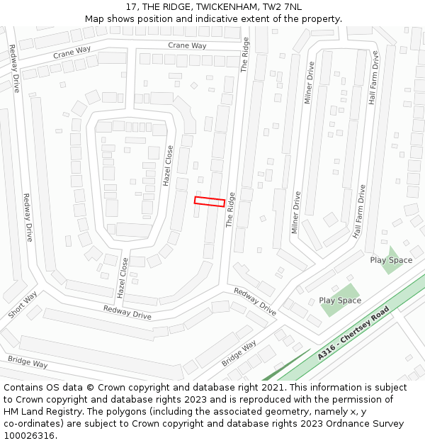 17, THE RIDGE, TWICKENHAM, TW2 7NL: Location map and indicative extent of plot