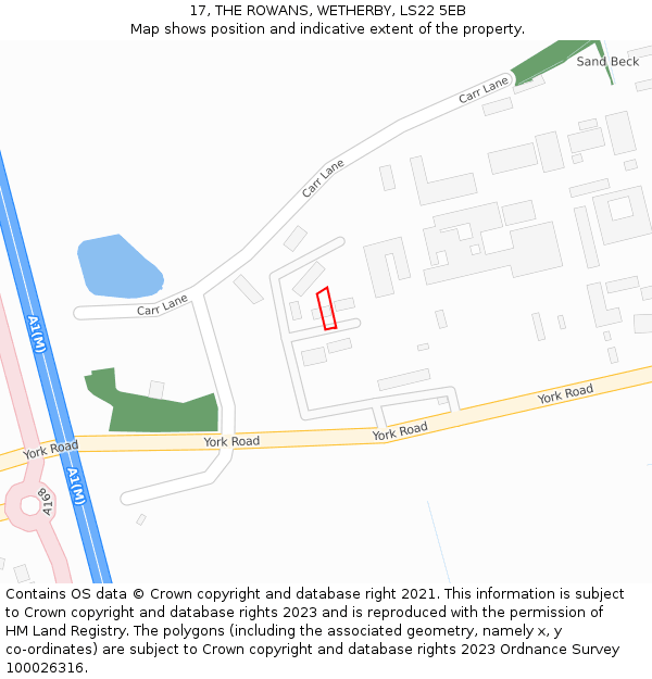17, THE ROWANS, WETHERBY, LS22 5EB: Location map and indicative extent of plot