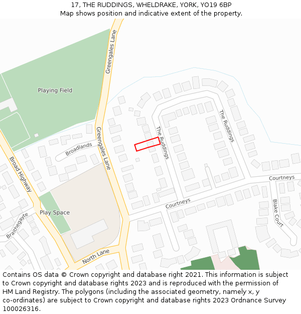 17, THE RUDDINGS, WHELDRAKE, YORK, YO19 6BP: Location map and indicative extent of plot