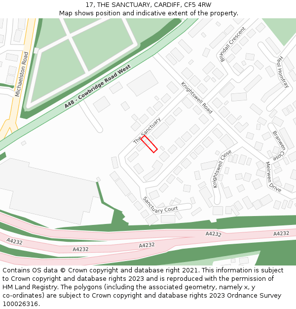 17, THE SANCTUARY, CARDIFF, CF5 4RW: Location map and indicative extent of plot