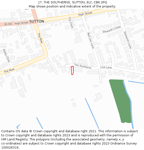 17, THE SOUTHERNS, SUTTON, ELY, CB6 2PQ: Location map and indicative extent of plot