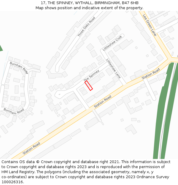 17, THE SPINNEY, WYTHALL, BIRMINGHAM, B47 6HB: Location map and indicative extent of plot