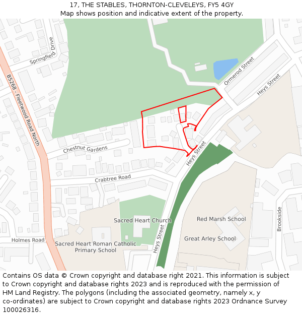 17, THE STABLES, THORNTON-CLEVELEYS, FY5 4GY: Location map and indicative extent of plot