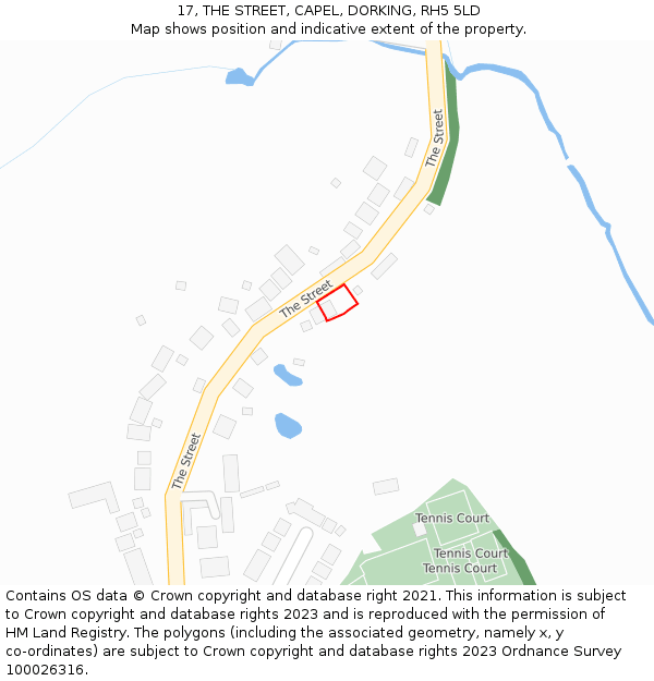 17, THE STREET, CAPEL, DORKING, RH5 5LD: Location map and indicative extent of plot