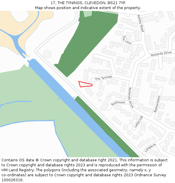 17, THE TYNINGS, CLEVEDON, BS21 7YP: Location map and indicative extent of plot