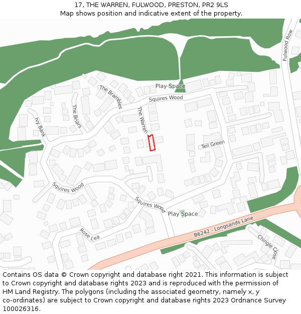 17, THE WARREN, FULWOOD, PRESTON, PR2 9LS: Location map and indicative extent of plot