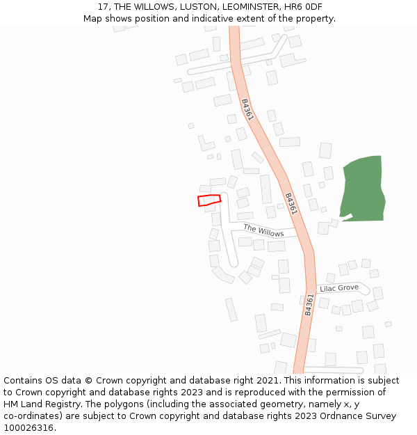 17, THE WILLOWS, LUSTON, LEOMINSTER, HR6 0DF: Location map and indicative extent of plot