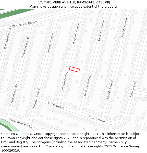 17, THIRLMERE AVENUE, RAMSGATE, CT11 0PJ: Location map and indicative extent of plot