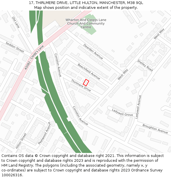 17, THIRLMERE DRIVE, LITTLE HULTON, MANCHESTER, M38 9QL: Location map and indicative extent of plot