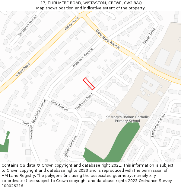 17, THIRLMERE ROAD, WISTASTON, CREWE, CW2 8AQ: Location map and indicative extent of plot