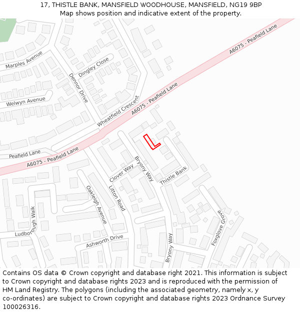 17, THISTLE BANK, MANSFIELD WOODHOUSE, MANSFIELD, NG19 9BP: Location map and indicative extent of plot