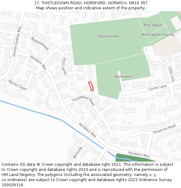 17, THISTLEDOWN ROAD, HORSFORD, NORWICH, NR10 3ST: Location map and indicative extent of plot