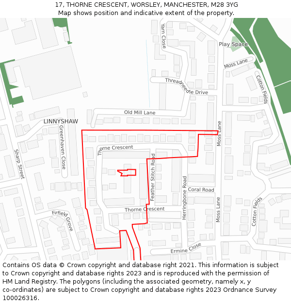 17, THORNE CRESCENT, WORSLEY, MANCHESTER, M28 3YG: Location map and indicative extent of plot