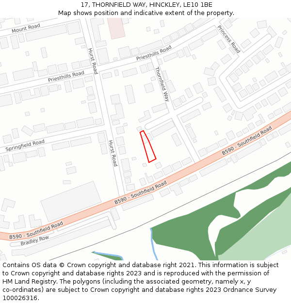 17, THORNFIELD WAY, HINCKLEY, LE10 1BE: Location map and indicative extent of plot