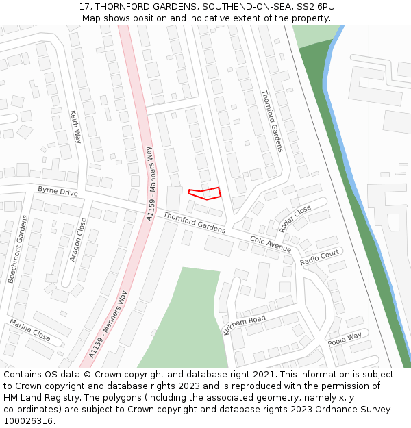 17, THORNFORD GARDENS, SOUTHEND-ON-SEA, SS2 6PU: Location map and indicative extent of plot