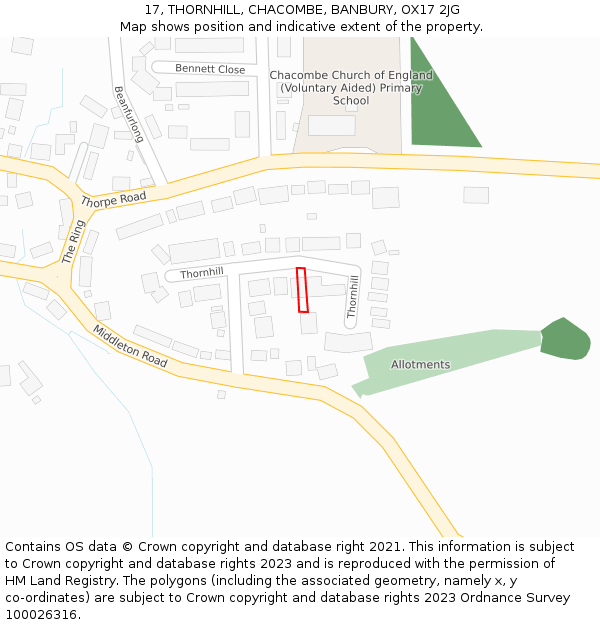 17, THORNHILL, CHACOMBE, BANBURY, OX17 2JG: Location map and indicative extent of plot