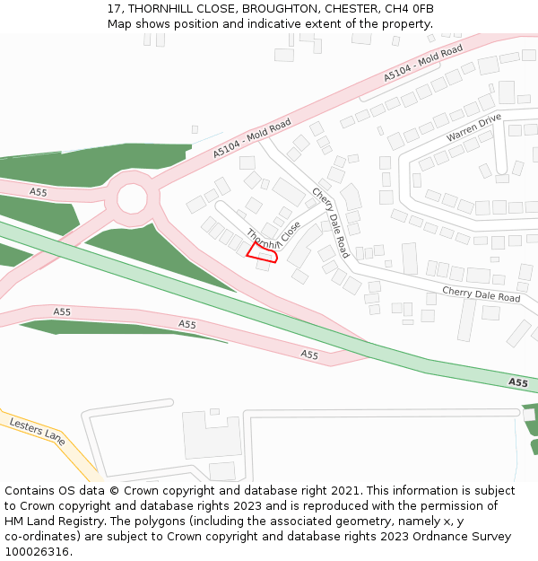 17, THORNHILL CLOSE, BROUGHTON, CHESTER, CH4 0FB: Location map and indicative extent of plot