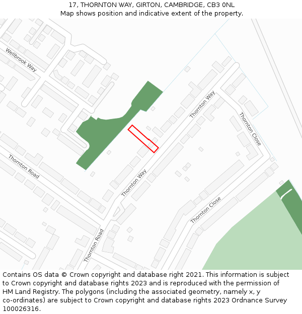 17, THORNTON WAY, GIRTON, CAMBRIDGE, CB3 0NL: Location map and indicative extent of plot