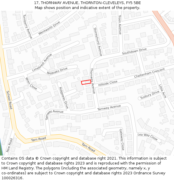 17, THORNWAY AVENUE, THORNTON-CLEVELEYS, FY5 5BE: Location map and indicative extent of plot