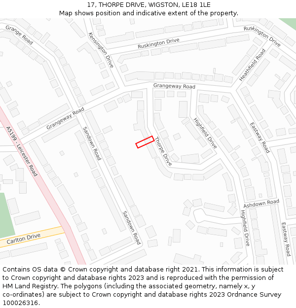 17, THORPE DRIVE, WIGSTON, LE18 1LE: Location map and indicative extent of plot