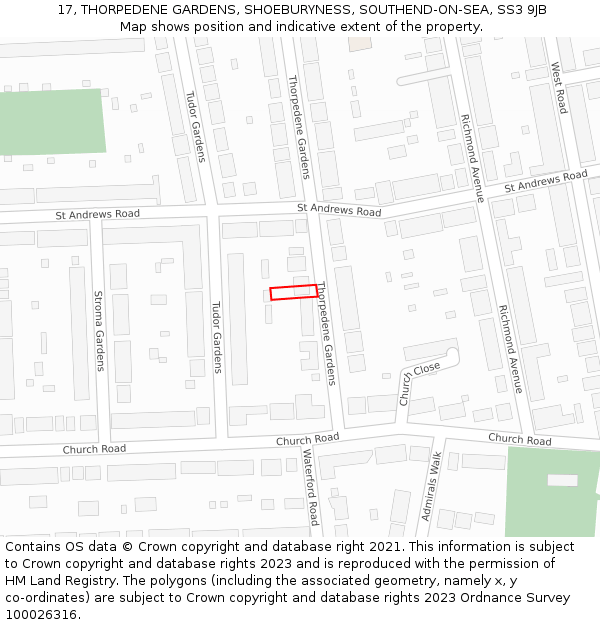 17, THORPEDENE GARDENS, SHOEBURYNESS, SOUTHEND-ON-SEA, SS3 9JB: Location map and indicative extent of plot