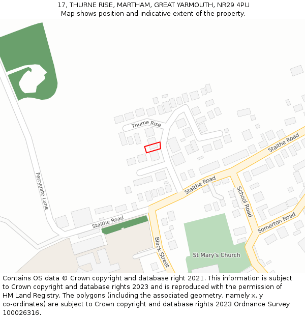 17, THURNE RISE, MARTHAM, GREAT YARMOUTH, NR29 4PU: Location map and indicative extent of plot