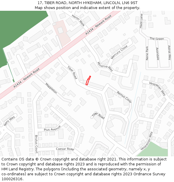 17, TIBER ROAD, NORTH HYKEHAM, LINCOLN, LN6 9ST: Location map and indicative extent of plot