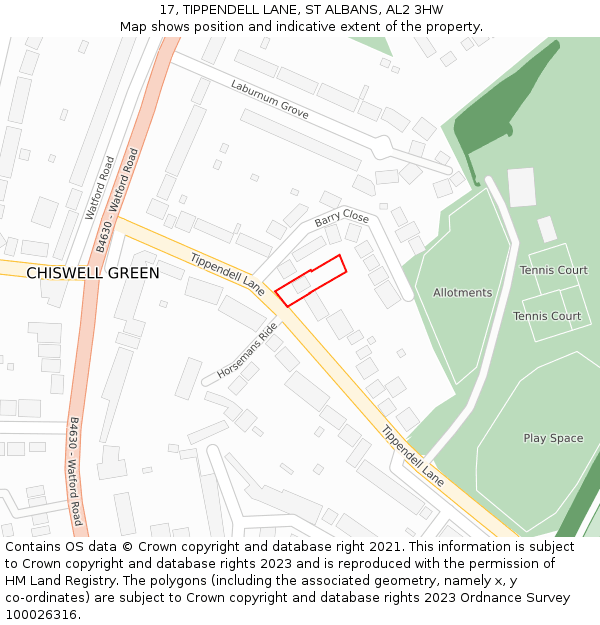 17, TIPPENDELL LANE, ST ALBANS, AL2 3HW: Location map and indicative extent of plot