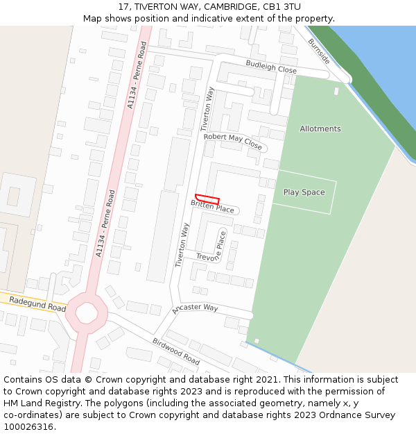 17, TIVERTON WAY, CAMBRIDGE, CB1 3TU: Location map and indicative extent of plot