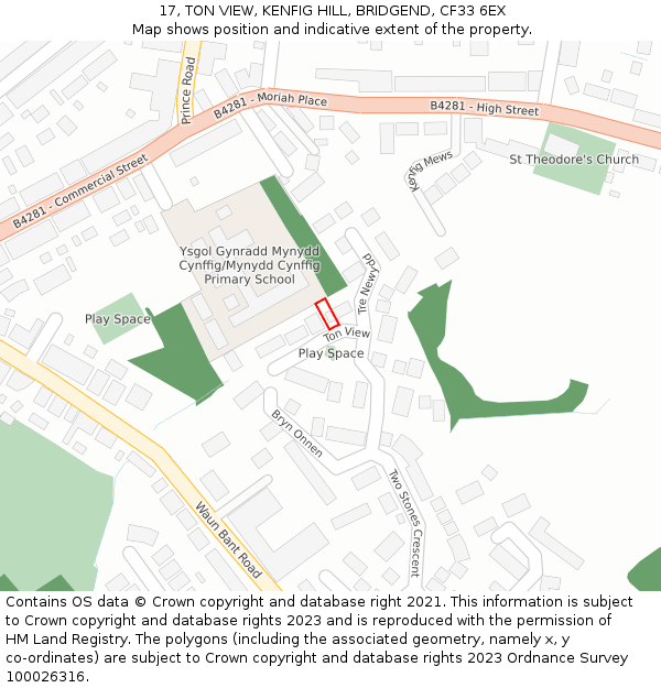 17, TON VIEW, KENFIG HILL, BRIDGEND, CF33 6EX: Location map and indicative extent of plot