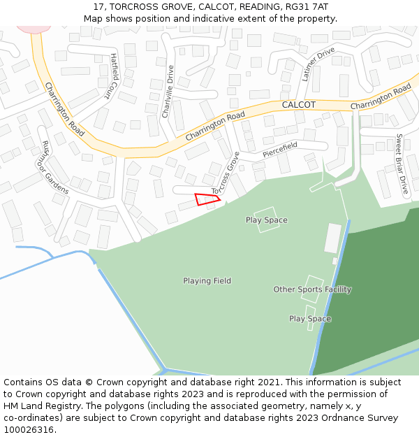 17, TORCROSS GROVE, CALCOT, READING, RG31 7AT: Location map and indicative extent of plot