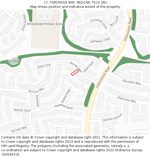 17, TORCROSS WAY, REDCAR, TS10 2RU: Location map and indicative extent of plot