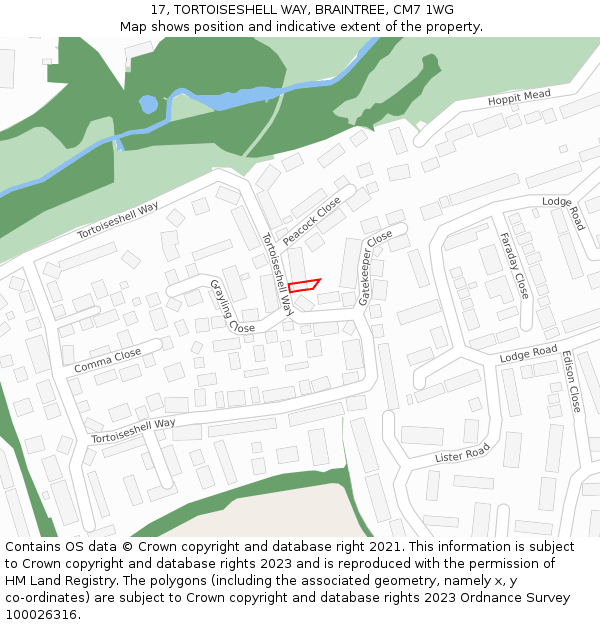 17, TORTOISESHELL WAY, BRAINTREE, CM7 1WG: Location map and indicative extent of plot