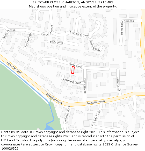 17, TOWER CLOSE, CHARLTON, ANDOVER, SP10 4RS: Location map and indicative extent of plot