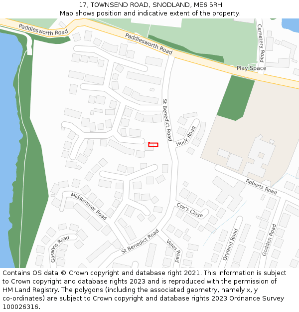 17, TOWNSEND ROAD, SNODLAND, ME6 5RH: Location map and indicative extent of plot