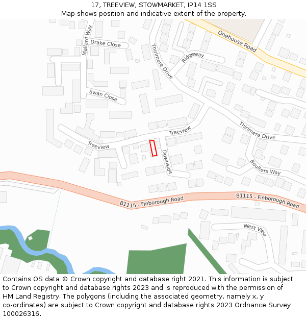 17, TREEVIEW, STOWMARKET, IP14 1SS: Location map and indicative extent of plot