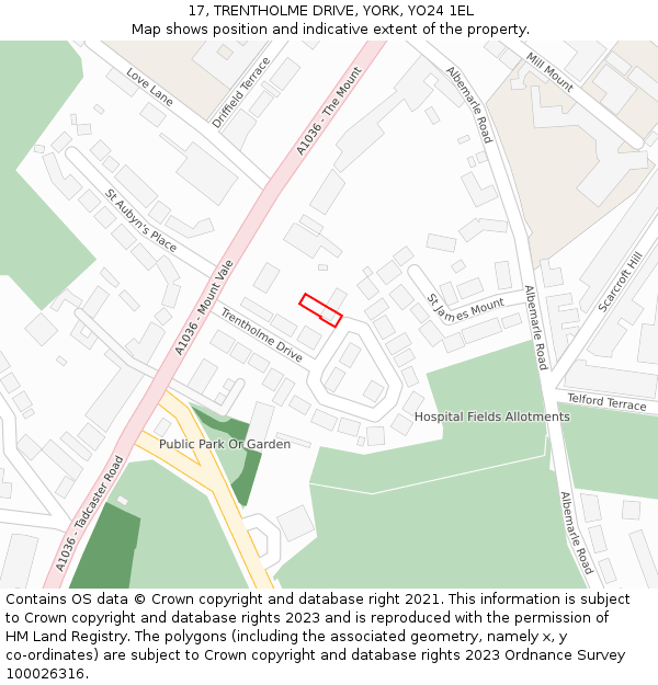 17, TRENTHOLME DRIVE, YORK, YO24 1EL: Location map and indicative extent of plot