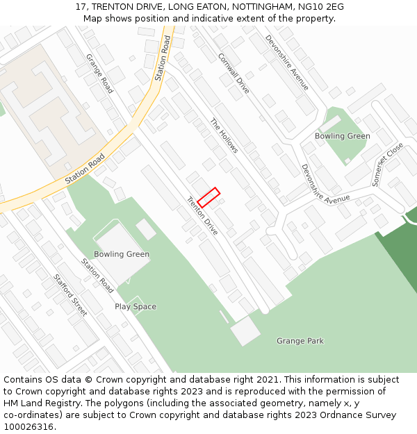 17, TRENTON DRIVE, LONG EATON, NOTTINGHAM, NG10 2EG: Location map and indicative extent of plot