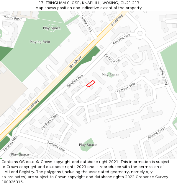17, TRINGHAM CLOSE, KNAPHILL, WOKING, GU21 2FB: Location map and indicative extent of plot