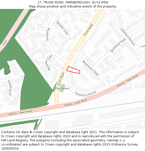 17, TRUNK ROAD, FARNBOROUGH, GU14 9SW: Location map and indicative extent of plot