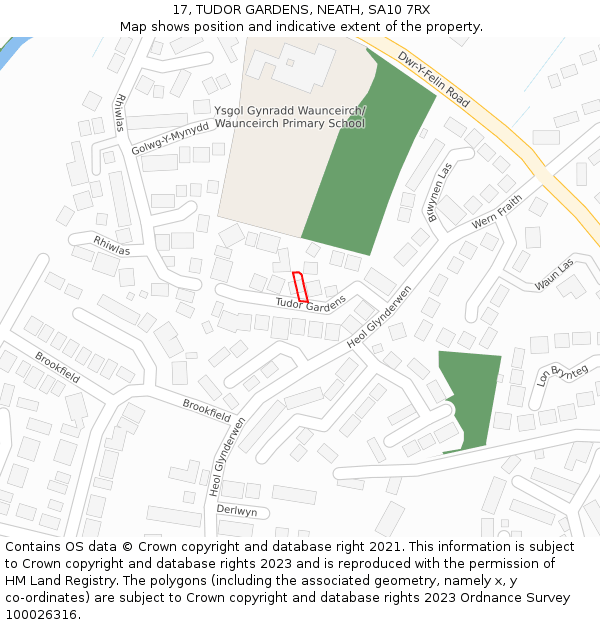 17, TUDOR GARDENS, NEATH, SA10 7RX: Location map and indicative extent of plot