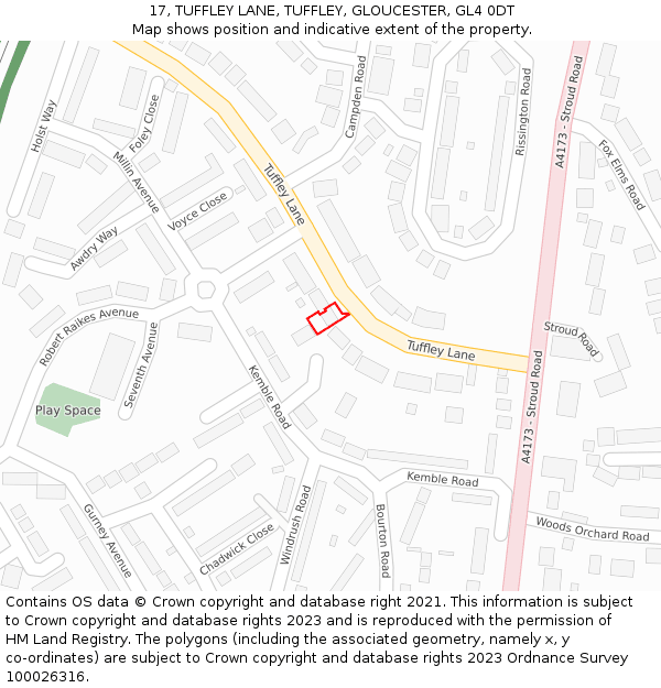 17, TUFFLEY LANE, TUFFLEY, GLOUCESTER, GL4 0DT: Location map and indicative extent of plot